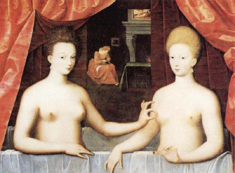 School of Fontainebleau Gabrielle d'Estrees and One of he Sisters in the Bath Sweden oil painting art